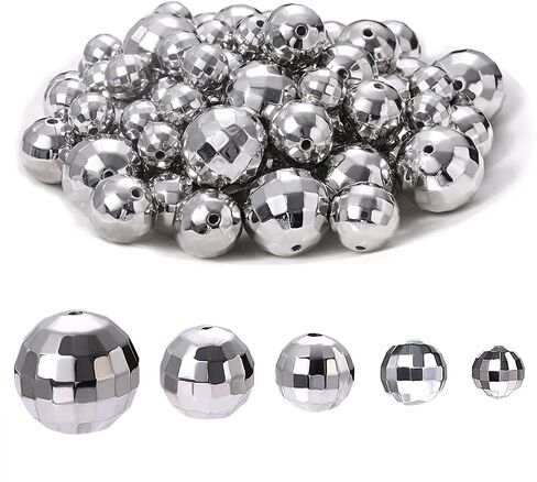 100PCS Disco Ball Beads for Jewelry Making, Reflective Mirrorball Charms for Bracelet Necklace Earrings Making DIY Crafts, 70s 80s Costume Accessories Outfits (100PCS Mixed (5 Sizes)) in Saudi Arabia