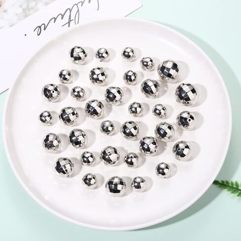 100PCS Disco Ball Beads for Jewelry Making, Reflective Mirrorball Charms for Bracelet Necklace Earrings Making DIY Crafts, 70s 80s Costume Accessories Outfits (100PCS Mixed (5 Sizes)) in Saudi Arabia