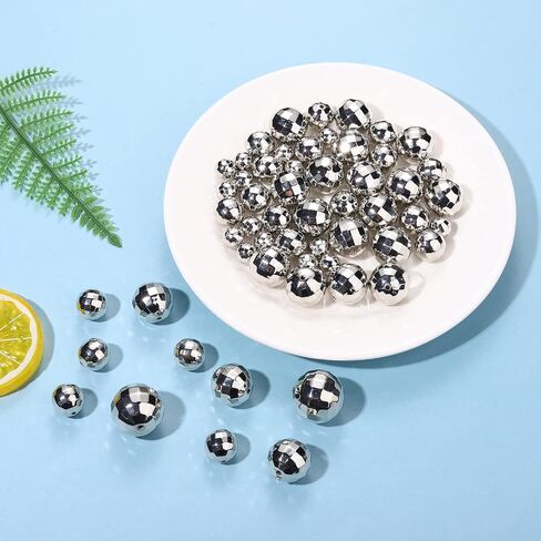 100PCS Disco Ball Beads for Jewelry Making, Reflective Mirrorball Charms for Bracelet Necklace Earrings Making DIY Crafts, 70s 80s Costume Accessories Outfits (100PCS Mixed (5 Sizes)) in Saudi Arabia