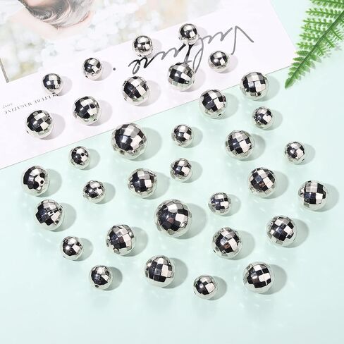 100PCS Disco Ball Beads for Jewelry Making, Reflective Mirrorball Charms for Bracelet Necklace Earrings Making DIY Crafts, 70s 80s Costume Accessories Outfits (100PCS Mixed (5 Sizes)) in Saudi Arabia