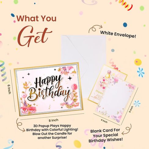 3D Popup Happy Birthday Card | Musical Lights Up Greeting Cards | Blow Out the Candle| Candle Cake Pop Up Card | Plays Happy Birthday Song | Perfect for Women, Men, Kids & Loved Ones in Saudi Arabia