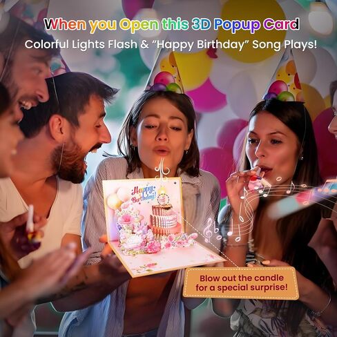3D Popup Happy Birthday Card | Musical Lights Up Greeting Cards | Blow Out the Candle| Candle Cake Pop Up Card | Plays Happy Birthday Song | Perfect for Women, Men, Kids & Loved Ones in Saudi Arabia