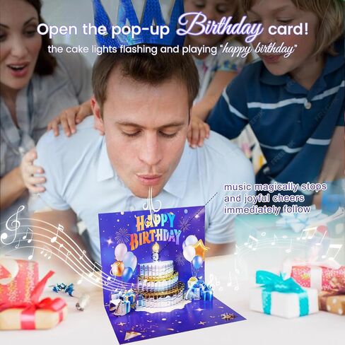 3D POPUP بطاقة عيد ميلاد سعيد | يضيء الموسيقي بطاقات المعايدة | تفجير الشمعة | Candle Cake POP POP CARD | يلعب أغنية عيد ميلاد سعيد | مثالي للنساء والرجال والأطفال والأحباء in Saudi Arabia