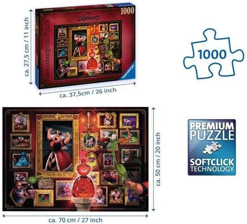 Ravensburger Disney Villainous:Queen of Hearts and Figurine 1000 Piece Jigsaw Puzzle for Adults - 12001111 - Handcrafted Tooling, Made in Germany, Every Piece Fits Together Perfectly in Saudi Arabia