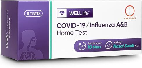 WELLlife COVID-19/Influenza A&B Home Test, Self Test for Flu A/B and COVID-19, Results in 10 Minutes with Non-invasive Nasal Swab, FDA EUA Authorized -[1 Test] in Saudi Arabia