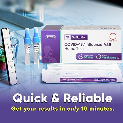 WELLlife COVID-19/Influenza A&B Home Test, Self Test for Flu A/B and COVID-19, Results in 10 Minutes with Non-invasive Nasal Swab, FDA EUA Authorized -[1 Test] in Saudi Arabia