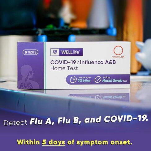 WELLlife COVID-19/Influenza A&B Home Test, Self Test for Flu A/B and COVID-19, Results in 10 Minutes with Non-invasive Nasal Swab, FDA EUA Authorized -[1 Test] in Saudi Arabia