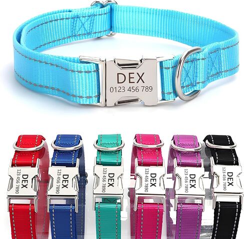 Personalized Reflective Nylon Dog Collar with Name Tag | Custom Engraved Buckle Dog Collars | Metal Buckle Adjustable XS S M L XL Pet Collar for Small Medium Large Dogs（Orange） in Kuwait