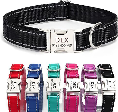 Personalized Reflective Nylon Dog Collar with Name Tag | Custom Engraved Buckle Dog Collars | Metal Buckle Adjustable XS S M L XL Pet Collar for Small Medium Large Dogs（Orange） in Kuwait