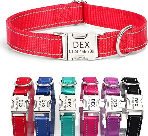 Personalized Reflective Nylon Dog Collar with Name Tag | Custom Engraved Buckle Dog Collars | Metal Buckle Adjustable XS S M L XL Pet Collar for Small Medium Large Dogs（Orange） in Kuwait