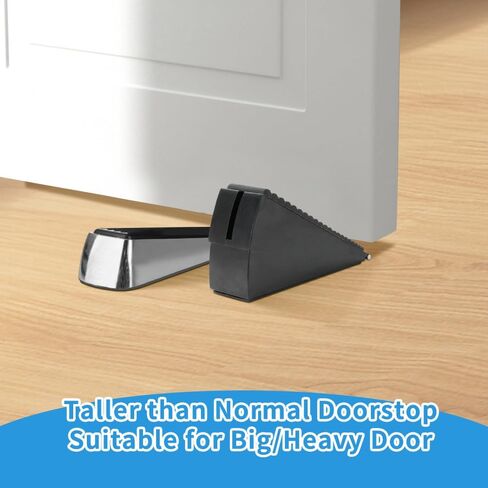 Heavy Duty Door Stoppers, Large Non-Slip Rubber Door Stopper Wedge, Stainless Steel Black Tall Door Stoppers for Bottom of Door, 3 Inch High Adjustable Spring Door Stop Suits Any Heavy Door Gap (1Pcs) in Saudi Arabia