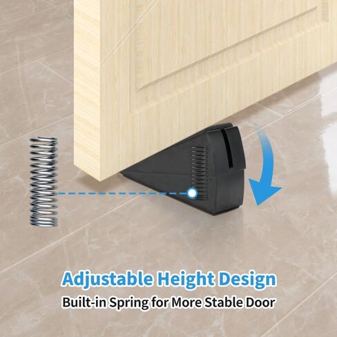 Heavy Duty Door Stoppers, Large Non-Slip Rubber Door Stopper Wedge, Stainless Steel Black Tall Door Stoppers for Bottom of Door, 3 Inch High Adjustable Spring Door Stop Suits Any Heavy Door Gap (1Pcs) in Saudi Arabia