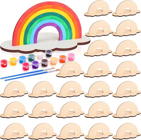 Blueweenly 24 مجموعة من الحرف اليدوية لـ Rainbow for Kids Rainbow Art Paints مجموعات لصالح الحفلات الخشبية الطلاء مجموعة هدايا لإرجاع فئة لوازم حفلة عيد الميلاد Make Your Craft Kits (كلاسيكية) in Saudi Arabia