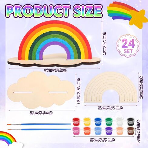 Blueweenly 24 مجموعة من الحرف اليدوية لـ Rainbow for Kids Rainbow Art Paints مجموعات لصالح الحفلات الخشبية الطلاء مجموعة هدايا لإرجاع فئة لوازم حفلة عيد الميلاد Make Your Craft Kits (كلاسيكية) in Saudi Arabia