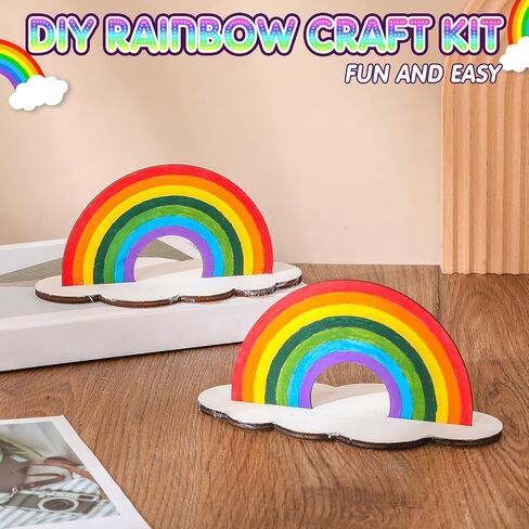 Blueweenly 24 مجموعة من الحرف اليدوية لـ Rainbow for Kids Rainbow Art Paints مجموعات لصالح الحفلات الخشبية الطلاء مجموعة هدايا لإرجاع فئة لوازم حفلة عيد الميلاد Make Your Craft Kits (كلاسيكية) in Saudi Arabia