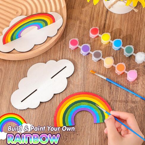 Blueweenly 24 مجموعة من الحرف اليدوية لـ Rainbow for Kids Rainbow Art Paints مجموعات لصالح الحفلات الخشبية الطلاء مجموعة هدايا لإرجاع فئة لوازم حفلة عيد الميلاد Make Your Craft Kits (كلاسيكية) in Saudi Arabia