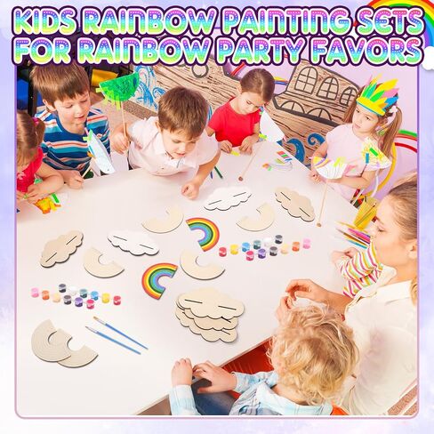 Blueweenly 24 مجموعة من الحرف اليدوية لـ Rainbow for Kids Rainbow Art Paints مجموعات لصالح الحفلات الخشبية الطلاء مجموعة هدايا لإرجاع فئة لوازم حفلة عيد الميلاد Make Your Craft Kits (كلاسيكية) in Saudi Arabia