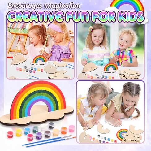Blueweenly 24 مجموعة من الحرف اليدوية لـ Rainbow for Kids Rainbow Art Paints مجموعات لصالح الحفلات الخشبية الطلاء مجموعة هدايا لإرجاع فئة لوازم حفلة عيد الميلاد Make Your Craft Kits (كلاسيكية) in Saudi Arabia