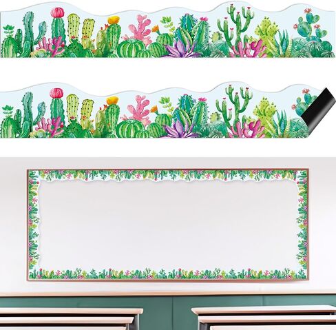 12 PCS Cactus الحدود المغناطيسية للألوان المائية لوحة الحدود الحدود شرائح الصبار تقليم ديكورات Boardin Board للعودة إلى المدرسة الفصول الدراسية Decoration in Saudi Arabia