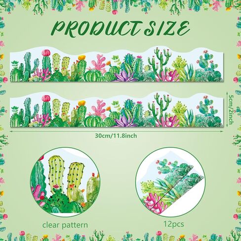 12 PCS Cactus الحدود المغناطيسية للألوان المائية لوحة الحدود الحدود شرائح الصبار تقليم ديكورات Boardin Board للعودة إلى المدرسة الفصول الدراسية Decoration in Saudi Arabia