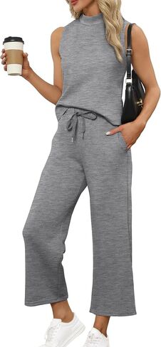 SAMPEEL Lounge Sets for Women 2 Piece 2024 Summer Casual Travel Ladies Loungewear Set Business Casual Outfits Work Mock Neck Tops Sweat Set Royal Blue in Kuwait