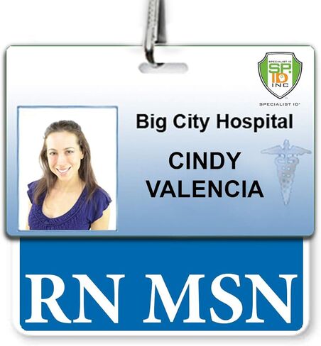 RN MSN BADGE Buddy - شارة أفقية للخدمة الشاقة لأرصاق Masters of Science في درجة التمريض - بطاقات الإثبات المتساقطة والدموع - 2 من جانب الولايات المتحدة الأمريكية المطبوعة معرف العلامة العلامة من قبل المعرف المتخصص (الأزرق) in Saudi Arabia