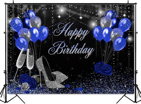 Mocsicka Birthday Backdrop for Women Silver Blue High Heels Happy Birthday Party Decoration for Girls Rose Party Banner Supplies Photography Background in Saudi Arabia