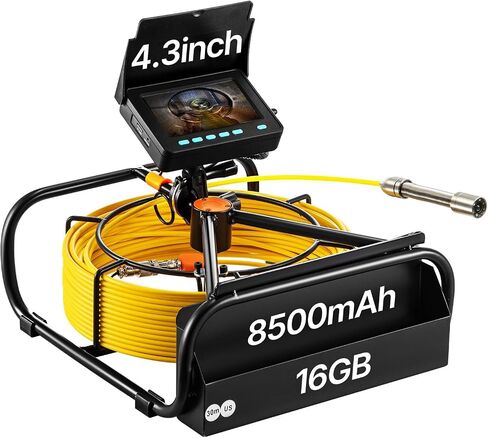 VEVOR Sewer Camera, 66ft/20M 4.3" Pipe Drain Inspection Camera with DVR Function & Snake Cable, Waterproof IP68 Borescope w/LED Lights, Industrial Endoscope for Home Wall Duct Drain Pipe Plumbing in Saudi Arabia