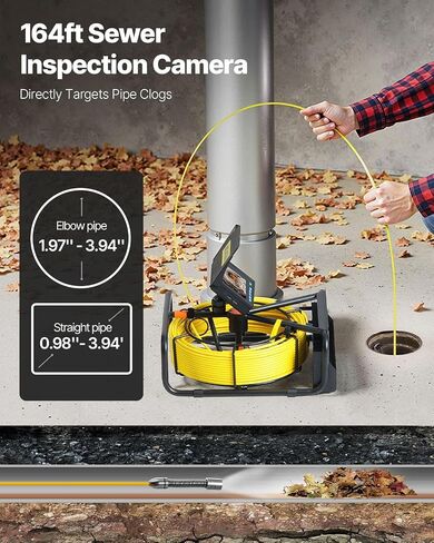 VEVOR Sewer Camera, 66ft/20M 4.3" Pipe Drain Inspection Camera with DVR Function & Snake Cable, Waterproof IP68 Borescope w/LED Lights, Industrial Endoscope for Home Wall Duct Drain Pipe Plumbing in Saudi Arabia