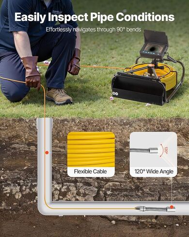 VEVOR Sewer Camera, 66ft/20M 4.3" Pipe Drain Inspection Camera with DVR Function & Snake Cable, Waterproof IP68 Borescope w/LED Lights, Industrial Endoscope for Home Wall Duct Drain Pipe Plumbing in Saudi Arabia