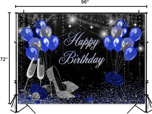 Mocsicka Birthday Backdrop for Women Silver Blue High Heels Happy Birthday Party Decoration for Girls Rose Party Banner Supplies Photography Background in Saudi Arabia
