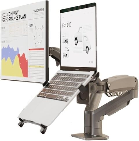 Two-in-one monitor notebook combination stand dual-screen external computer stand bracket mechanical arm desktop heightening radiator folding support suspended vertical adjustable shelf tablet(Black) in Saudi Arabia