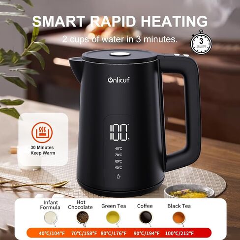 Temperature Control Electric Kettle, Long-term Keep Warm 304 SS Interior 1.7 L Electric Tea Kettle & Hot Water Boiler with Real Time Display,Auto-Off & Boil-Dry Protection, BPA Free in Saudi Arabia