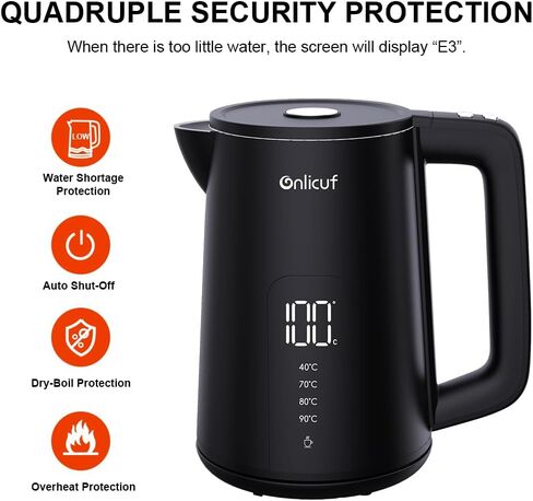 Temperature Control Electric Kettle, Long-term Keep Warm 304 SS Interior 1.7 L Electric Tea Kettle & Hot Water Boiler with Real Time Display,Auto-Off & Boil-Dry Protection, BPA Free in Saudi Arabia