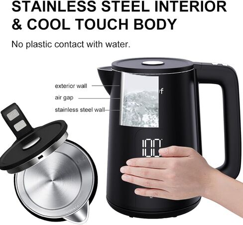 Temperature Control Electric Kettle, Long-term Keep Warm 304 SS Interior 1.7 L Electric Tea Kettle & Hot Water Boiler with Real Time Display,Auto-Off & Boil-Dry Protection, BPA Free in Saudi Arabia