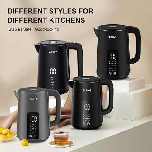 Temperature Control Electric Kettle, Long-term Keep Warm 304 SS Interior 1.7 L Electric Tea Kettle & Hot Water Boiler with Real Time Display,Auto-Off & Boil-Dry Protection, BPA Free in Saudi Arabia