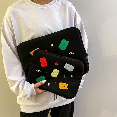 Fairycore Bear Print Laptop Sleeve Case Kawaii Embroidered Padded Travel Computer Cute Bag Laptop Cover with Pocket (13inch,Multi-Bear) in Saudi Arabia