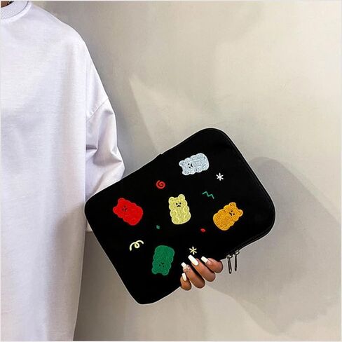 Fairycore Bear Print Laptop Sleeve Case Kawaii Embroidered Padded Travel Computer Cute Bag Laptop Cover with Pocket (13inch,Multi-Bear) in Saudi Arabia