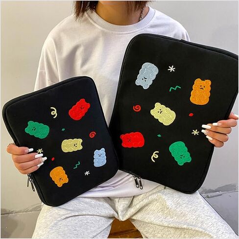 Fairycore Bear Print Laptop Sleeve Case Kawaii Embroidered Padded Travel Computer Cute Bag Laptop Cover with Pocket (13inch,Multi-Bear) in Saudi Arabia