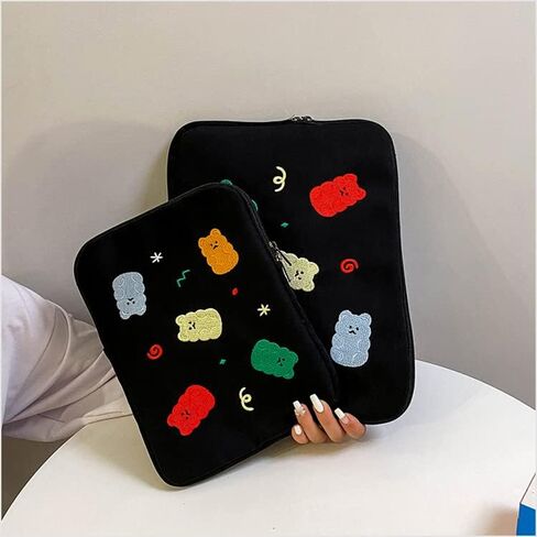 Fairycore Bear Print Laptop Sleeve Case Kawaii Embroidered Padded Travel Computer Cute Bag Laptop Cover with Pocket (13inch,Multi-Bear) in Saudi Arabia