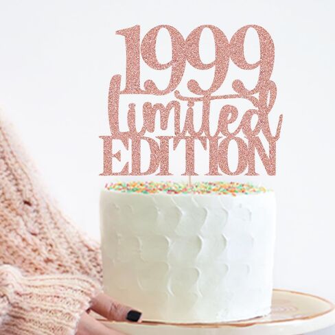 Limited Edition 1999 Cake Topper 26th عيد ميلاد سعيد كعكة عيد ميلاد سعيد Topper Men and Women Cheer 26 Years Handmade Rose Gold Glitter Cake Decoration (1999) in Kuwait