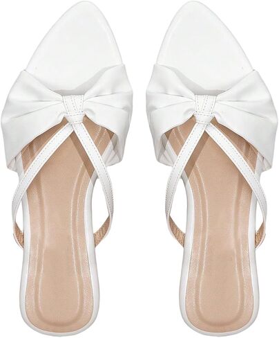 GORGLITTER Women's Bow Flat Sandals Cute Leather Sandals Square Toe Slip On Slide Sandals in Saudi Arabia