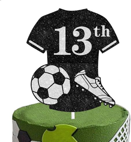Black Glitter Football Jersey 13th Cake Topper Soccer World Cup Thief Decories Supplies Men Own in Kuwait