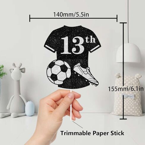 Black Glitter Football Jersey 13th Cake Topper Soccer World Cup Thief Decories Supplies Men Own in Kuwait