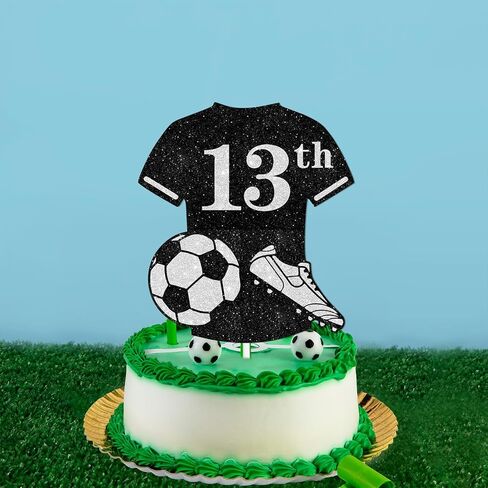 Black Glitter Football Jersey 13th Cake Topper Soccer World Cup Thief Decories Supplies Men Own in Kuwait
