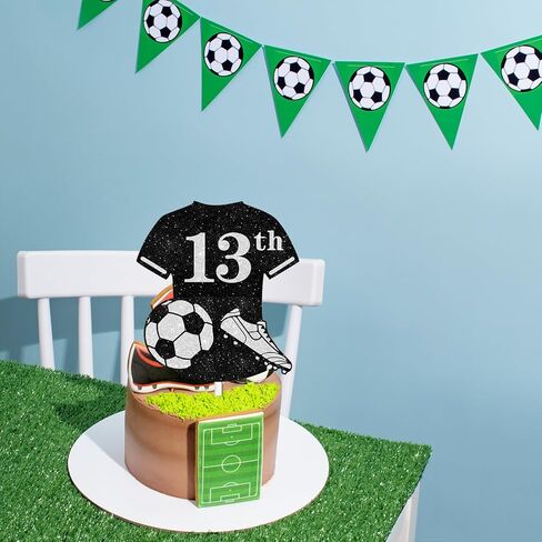 Black Glitter Football Jersey 13th Cake Topper Soccer World Cup Thief Decories Supplies Men Own in Kuwait