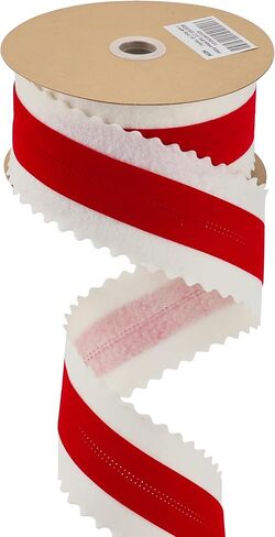 MEEDEE Christmas Felt Ribbon 2.5 Inch Wired, 10 Yards White With Red Velvet Middle Rickrack Cutout for Tree Decoration, Topper Bow, Garland in Saudi Arabia