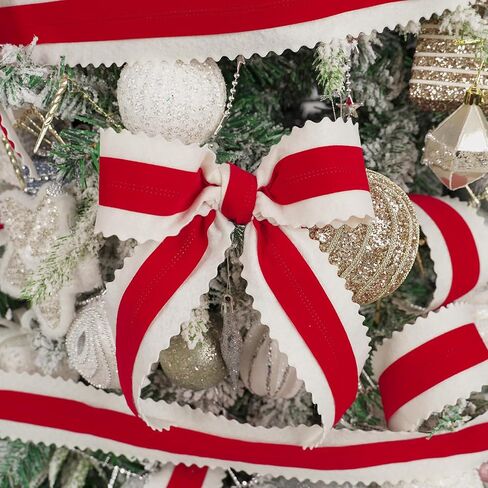 MEEDEE Christmas Felt Ribbon 2.5 Inch Wired, 10 Yards White With Red Velvet Middle Rickrack Cutout for Tree Decoration, Topper Bow, Garland in Saudi Arabia
