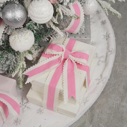 Meedee Christmas Felt Ribbon 2.5 inch Wired ، 10 ياردة بيضاء مع قطع Red Velvet Middle Rickrack لزينة الأشجار ، القوس العلوي ، إكليل in Saudi Arabia