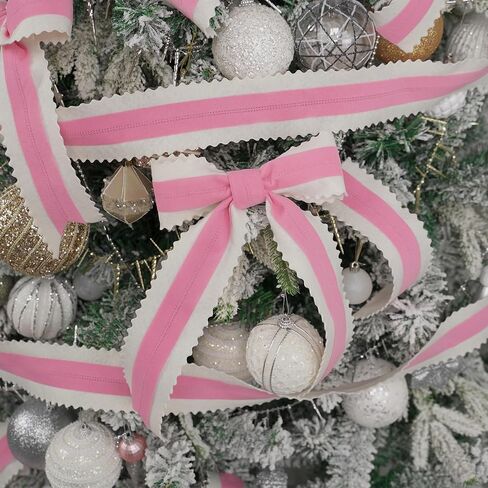Meedee Christmas Felt Ribbon 2.5 inch Wired ، 10 ياردة بيضاء مع قطع Red Velvet Middle Rickrack لزينة الأشجار ، القوس العلوي ، إكليل in Saudi Arabia